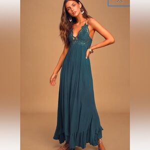 Free People Adella Maxi Slip Turquoise Lace Dress Size XS
